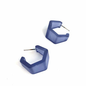 Denim Blue Frosted Hexagon Geo Hoop Earrings